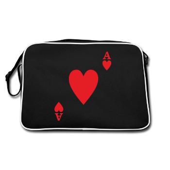 Herz Ass Karte Kartenspiel Poker - Retro Tasche - Schwarz/Weiß - Hinten