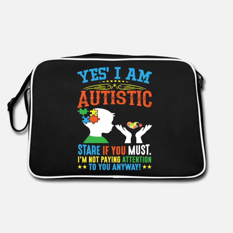 Ja ich bin autistisch - Retro Tasche - Schwarz/Weiß