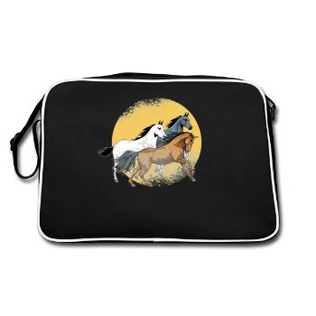 Wild Horses Running Horses - Retro Tasche - Schwarz/Weiß - Hinten