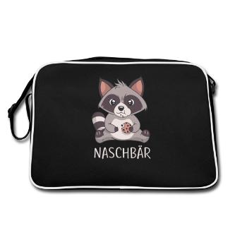 Naschbär I Waschbär mit Keks süßes Anime Cartoon - Retro Tasche - Schwarz/Weiß - Hinten