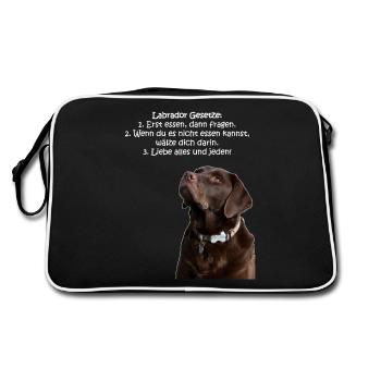 Die Gesetze eines Labradors - Retro Tasche - Schwarz/Weiß - Hinten