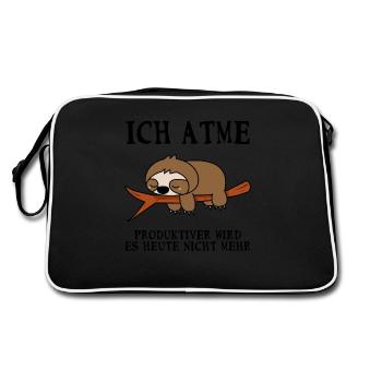 Ich Atme Produktiver Wird Es Heute Nicht Faultier - Retro Tasche - Schwarz/Weiß - Hinten