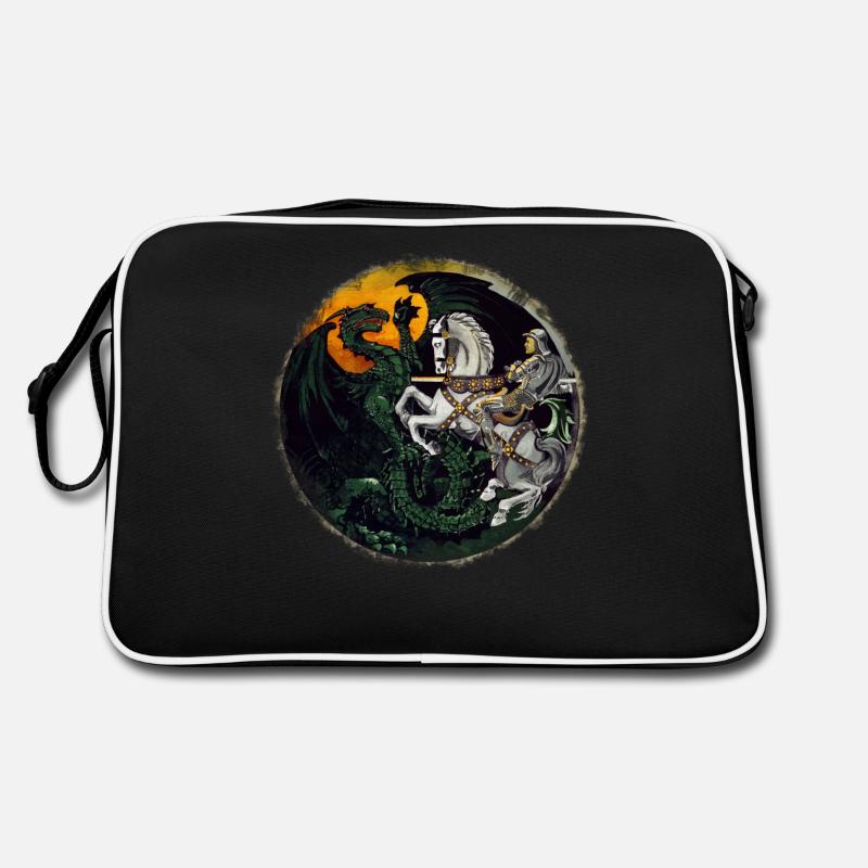 Ritter kämpft gegen Drachen - Retro Tasche - Schwarz/Weiß