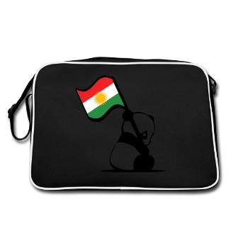 Kurdish panda. Cute panda with Kurdistan flag - Retro Bag - black/white - Back