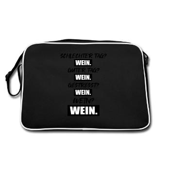 Immer Wein. Rein mit dem Wein. - Retro Tasche - Schwarz/Weiß - Hinten