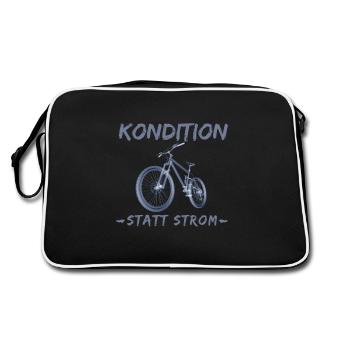 Kondition statt Strom - Spruch für Fahrradfahrer - Retro Tasche - Schwarz/Weiß - Hinten