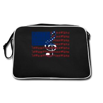 Musician American Flag Musical Notes T Shirt - Retro Tasche - Schwarz/Weiß - Hinten