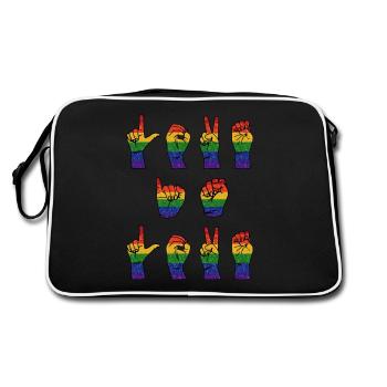 Love Is Love Sign Language T-Shirt - Retro Tasche - Schwarz/Weiß - Hinten