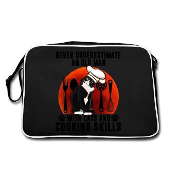 Black Cat An Old Man With Cats And Cooking Skills - Retro Tasche - Schwarz/Weiß - Hinten