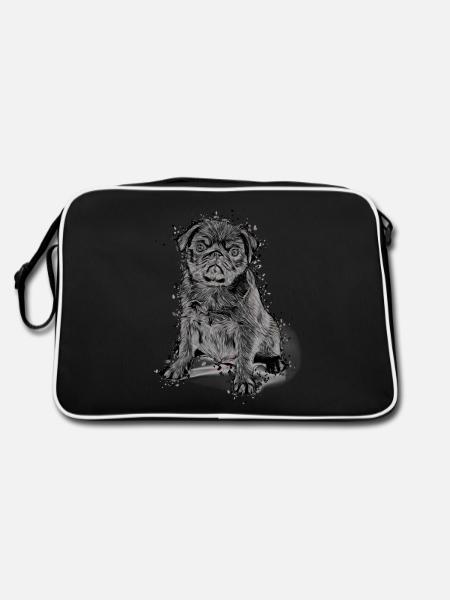 cute pug puppy gift idea pugs pug shirt - Retro Bag - black/white - Back