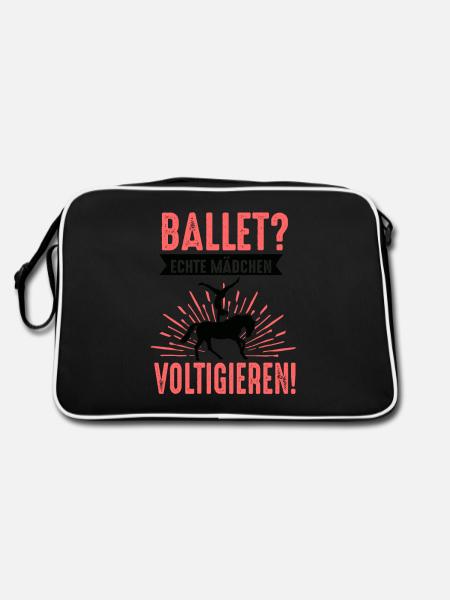 Voltigieren Voltigier Volti Pferdesport Reitsport - Retro Tasche - Schwarz/Weiß - Hinten