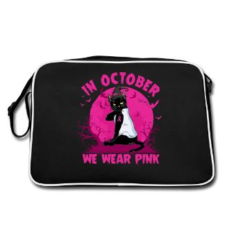 In October We Wear Pink Halloween T Shirt - Retro Bag - black/white - Back