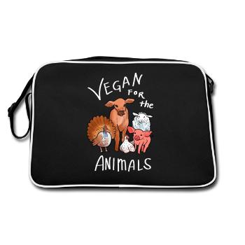 Vegan For The Animals Vegan and Activist Gift - Retro Bag - black/white - Back