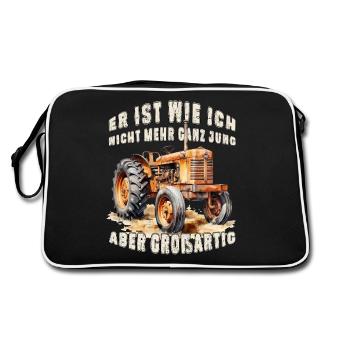 Oldtimer Traktor Schlepper großartig Landwirt - Retro Tasche - Schwarz/Weiß - Hinten