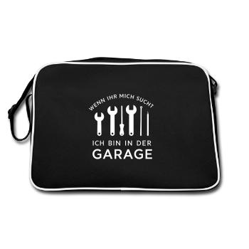 Wenn Ihr Mich Sucht Ich Bin In Der Garage - Retro Tasche - Schwarz/Weiß - Hinten