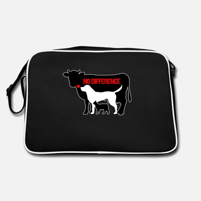 Tiere Kuh Hund Katze NO DIFFERENCE Vegan Geschenk - Retro Tasche - Schwarz/Weiß