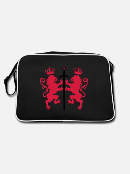 2 Loewen + sword crown heraldic animals 2c - Retro Bag - black/white