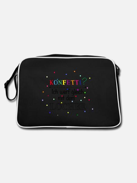 Konfetti? Ich werf gleich mit dem Locher! - Retro Tasche - Schwarz/Weiß - Hinten