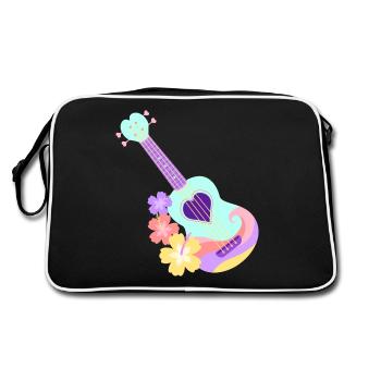 Ukulélé cœur pastel menthe avec fleurs d'Hibiscus - Sac Retro - noir/blanc - Dos