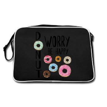 Donut Worry ... Be Happy! - Retro Tasche - Schwarz/Weiß - Hinten