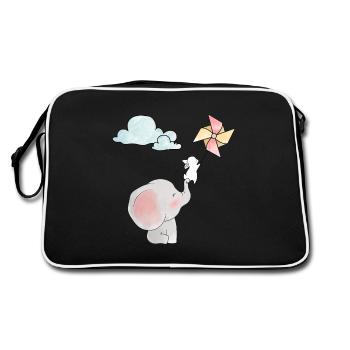 Elephant and Sweet Bunny Colorful Pinwheel - Retro Bag - black/white - Back