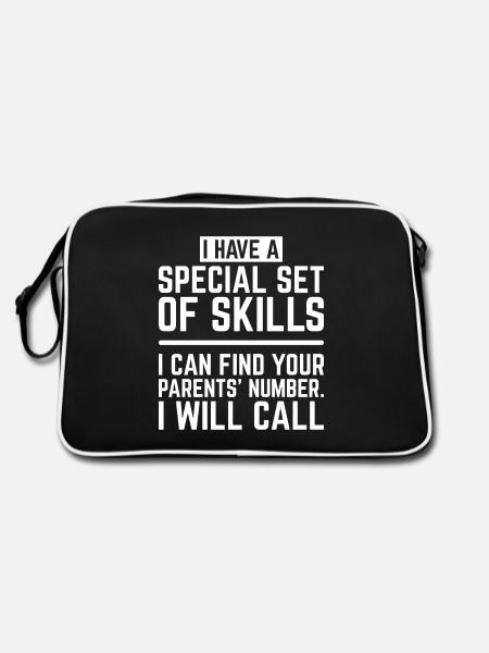 Funny Teacher Design Quote Find Your Parents Numbe - Retro Tasche - Schwarz/Weiß - Hinten