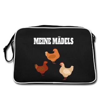Huhn Lustig Spruch Geschenkidee Bauer Hühner - Retro Tasche - Schwarz/Weiß - Hinten