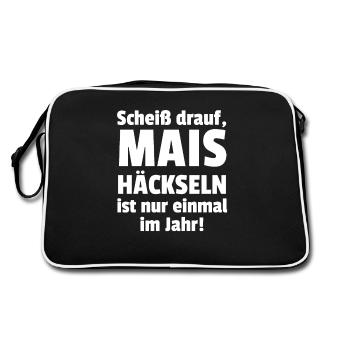 Schei Drauf Mais Häckseln Ist Nur Einmal Im Jahr - Retro Tasche - Schwarz/Weiß - Hinten