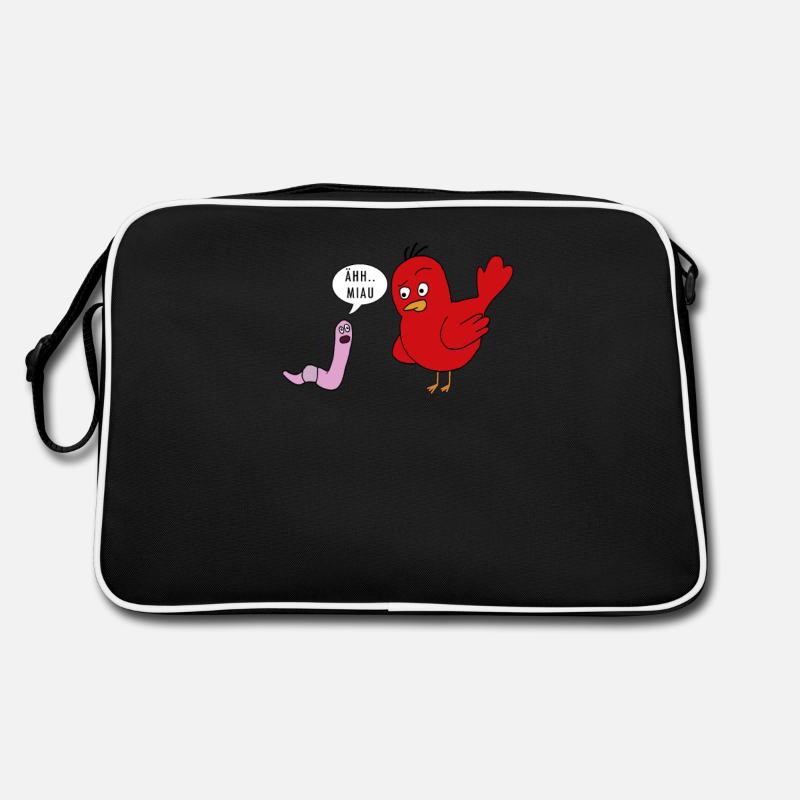 Äh Miau lustiger Wurm und Vogel witziges Geschenk - Retro Tasche - Schwarz/Weiß