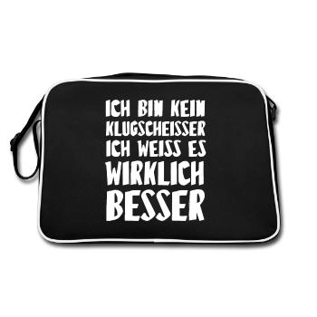 Klugscheisser Geschenk - Retro Tasche - Schwarz/Weiß - Hinten