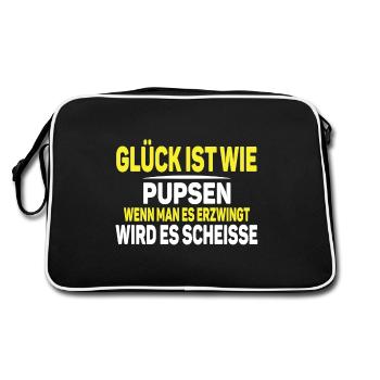 Glück ist wie Pupsen - Retro Tasche - Schwarz/Weiß - Hinten