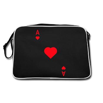 Herz Ass Spielkarte Karneval Fasching Partnerlook - Retro Tasche - Schwarz/Weiß - Hinten