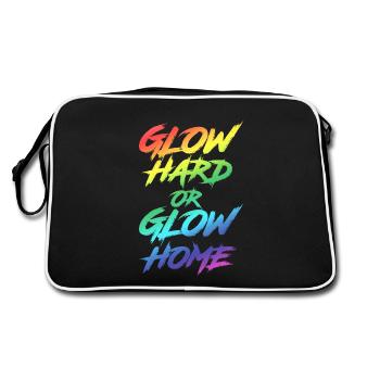 Glow Hard Or Glow Home Party Rave Disco Geschenk - Retro Tasche - Schwarz/Weiß - Hinten
