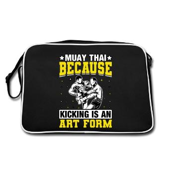Muay Thai, weil Treten eine Kunstform ist - Retro Tasche - Schwarz/Weiß - Hinten