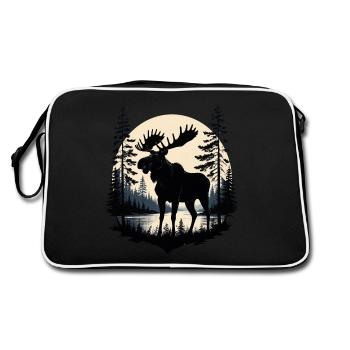 Moose with antlers at the lake in the moonlight Scandinavia - Retro Bag - black/white - Back