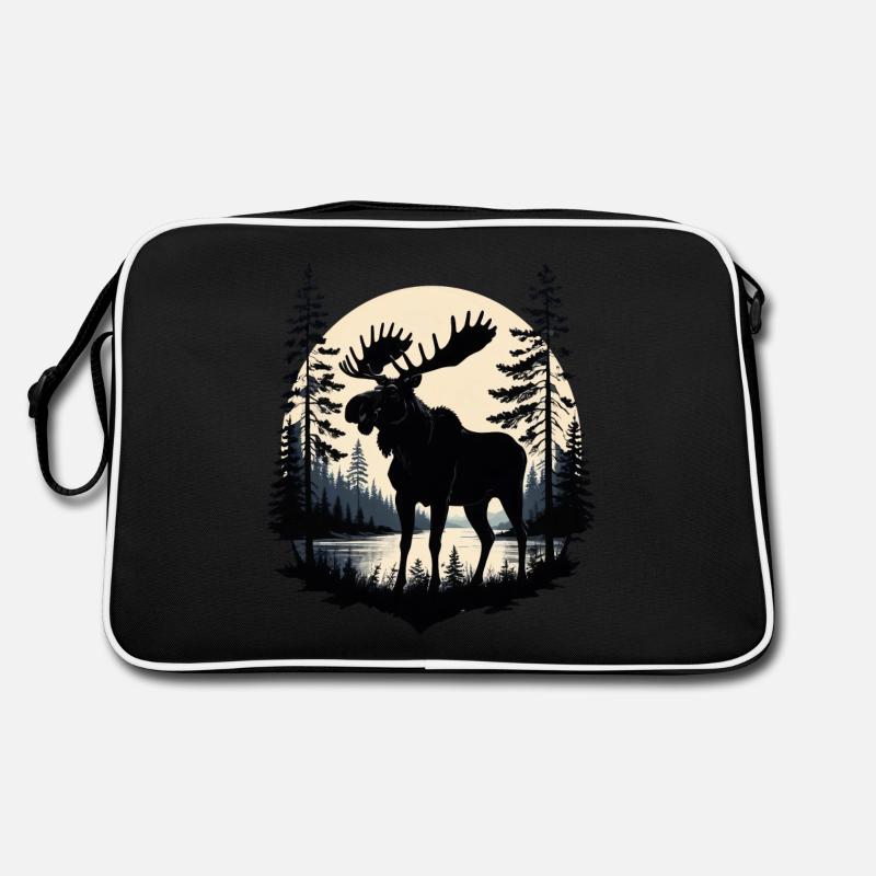 Elch mit Geweih am See im Mondschein Skandinavien Retro Tasche