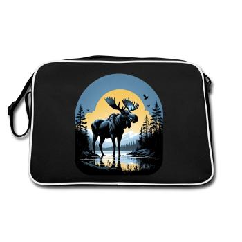 Lac Moose Nature Scandinavie Forêt sauvage Suède - Sac Retro - noir/blanc - Dos