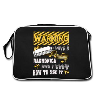 I Have A Harmonica And I Know How To Use It - Retro Bag - black/white - Back