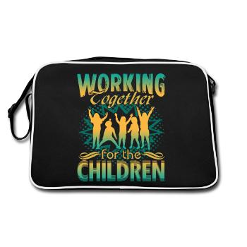 Teacher Working Together For Children - Retro Bag - black/white - Back