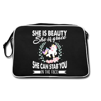 Unicorn She Is Beauty She Can Stab You - Retro Bag - black/white - Back