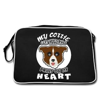 My Border Collie Left Pawprint On My heart - Retro Bag - black/white - Back