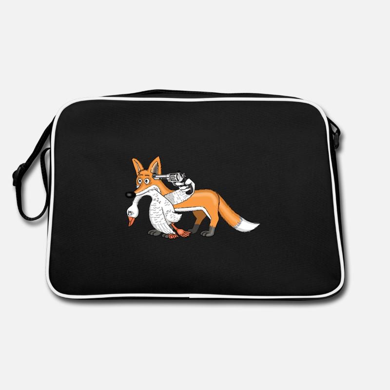 Fuchs mit Gans - Retro Tasche - Schwarz/Weiß