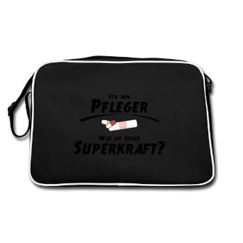 Ich bin Pfleger - Was ist deine Superkraft - Retro Tasche - Schwarz/Weiß - Hinten