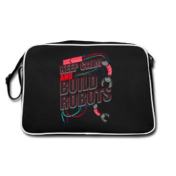Fun Robot Lover Keep Calm Build Roboter - Retro Tasche - Schwarz/Weiß - Hinten