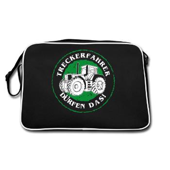 Treckerfahrer dürfen das lustiges Traktorfahrer - Retro Tasche - Schwarz/Weiß - Hinten
