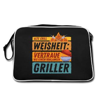 Grillspruch Weisheit | Lustiges Spruch BBQ Barbecu - Retro Tasche - Schwarz/Weiß - Hinten