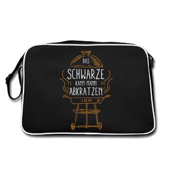 Lustiger Grillspruch Schwarze abkratzen Griller BB - Retro Tasche - Schwarz/Weiß - Hinten