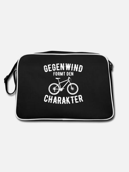 Gegenwind formt den charakter - Retro Tasche - Schwarz/Weiß - Hinten