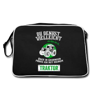 Traktor Fahren Traktor Shirt Kinder Junge Geschenk - Retro Tasche - Schwarz/Weiß - Hinten