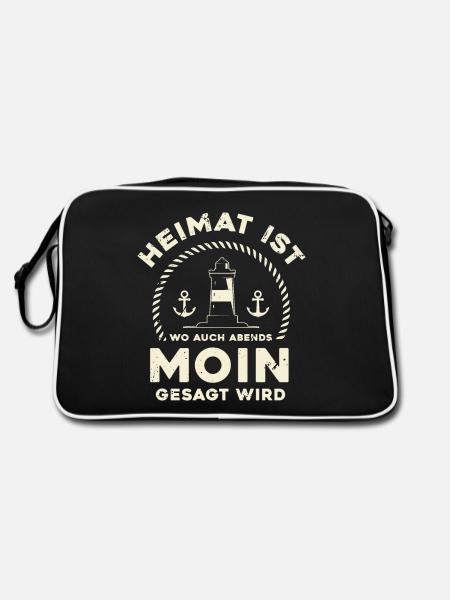 Heimat ist wo man auch Abends Moin gesagt wird | N - Retro Tasche - Schwarz/Weiß - Hinten
